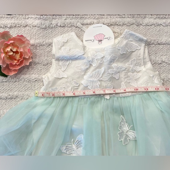 Mint Green Butterfly Baby Girl Dress With Bonnet- Size 18-24 Months - Picture 6 of 6